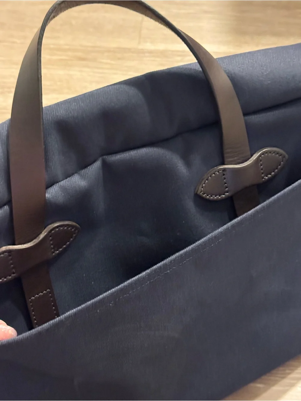 Filson Navy and Dark Brown Leather Laptop Briefcase